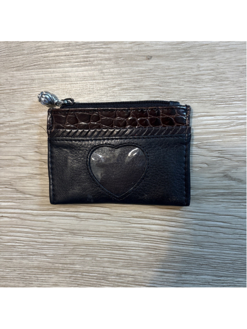 Vintage Brighton Leather Coin Purse Black With Brown Croc Embossed Trim